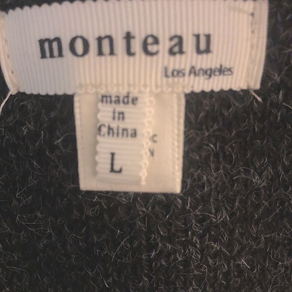 Monteau Open Front Marled Grey Wool Cardigan Sweater Size Medium - Picture 5 of 7